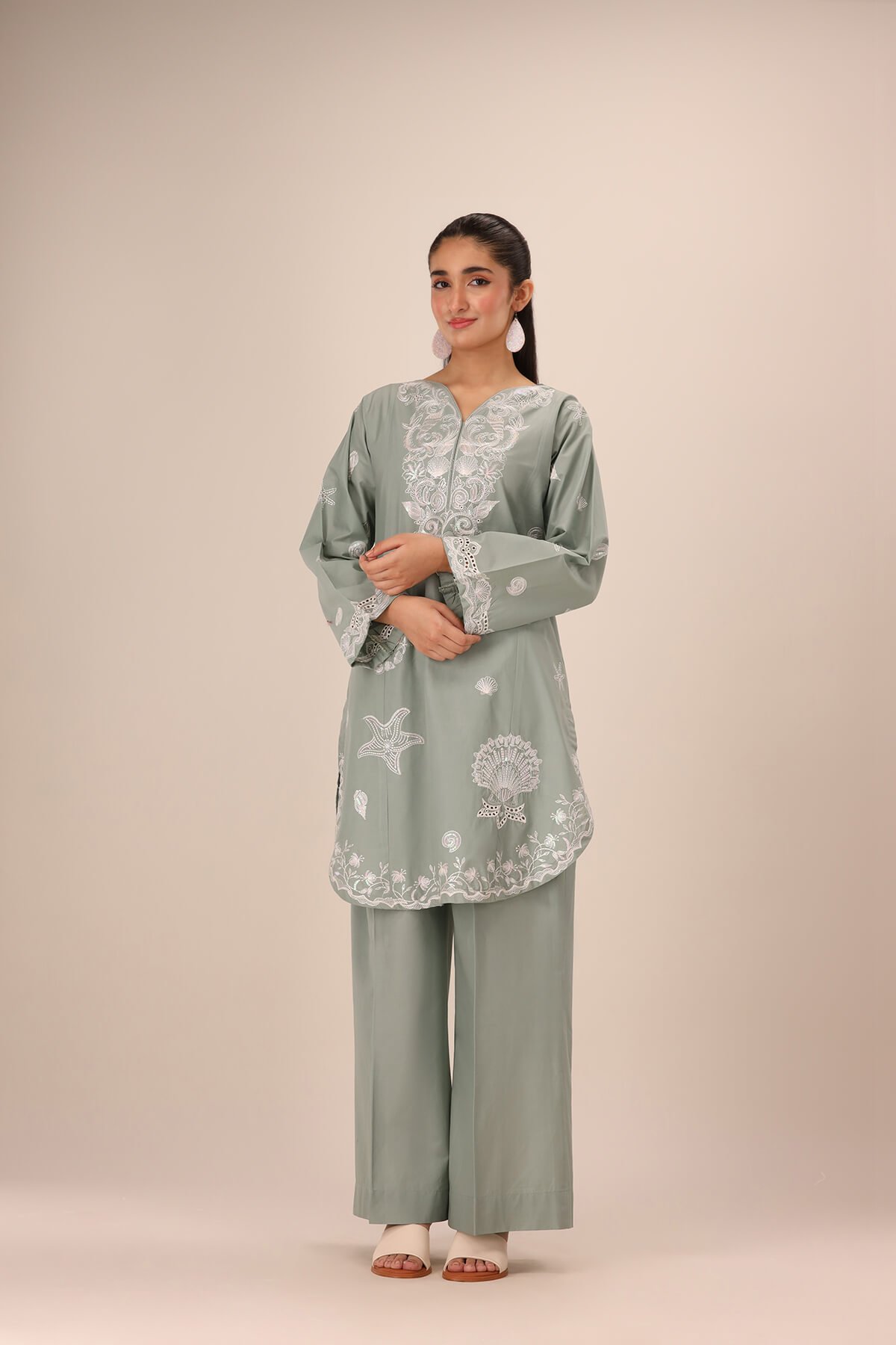 Sage Serenity Embroidered Suit